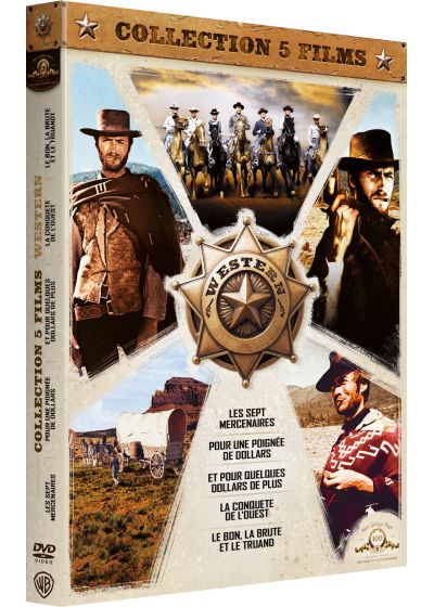 Collection 5 films Western : Les Sept mercenaires + Pour une poignée de dollars + Et pour quelques dollars de plus + La Conquête de l'ouest + Le Bon, la brute et le truand (Pack) - DVD